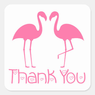 Pink Flamingo Tropical Beach Luau Thank You Square Sticker