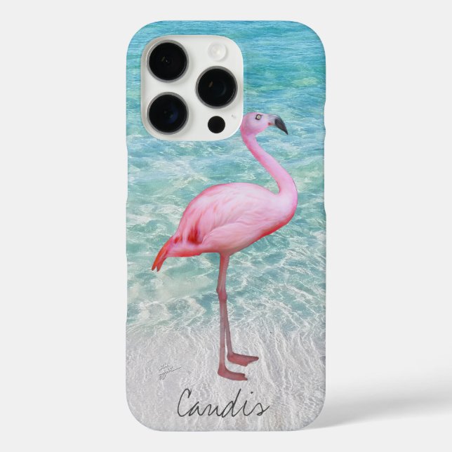 Pink Flamingo Tropical Beach Modern Add Your Name  Case-Mate iPhone Case (Back)