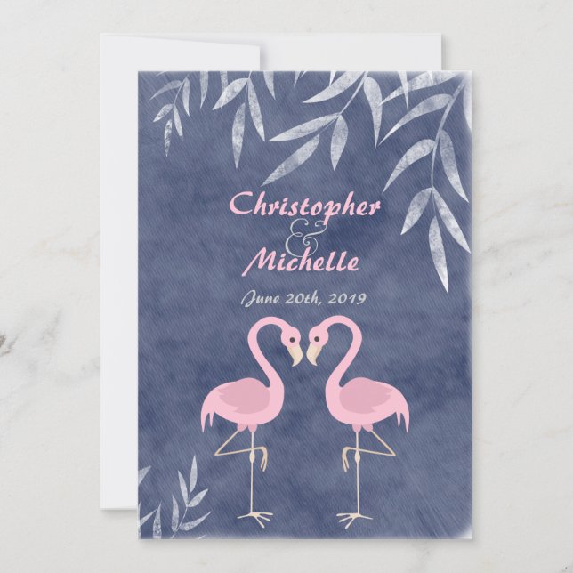 Pink Flamingo Tropical Beach Wedding Invitations (Front)