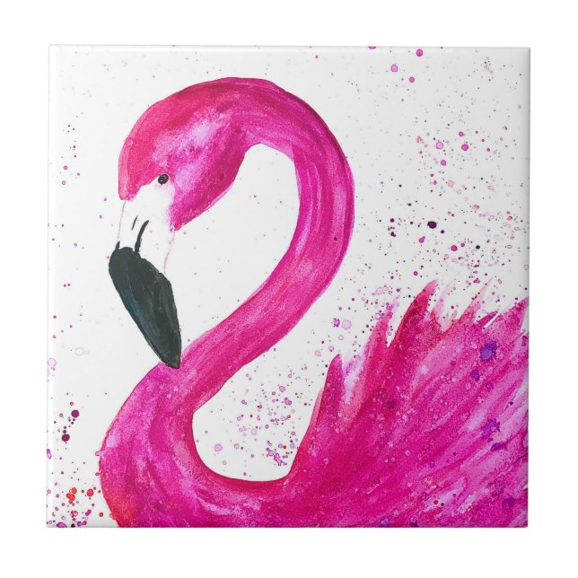 Pink flamingo Tropical bird Watercolor Pretty  Tile (Front)