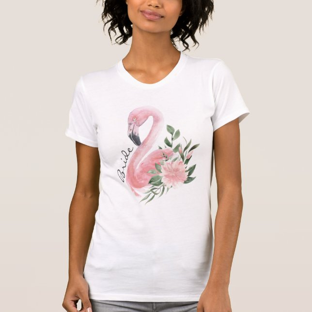 Pink Flamingo Tropical Bride T-Shirt (Front)