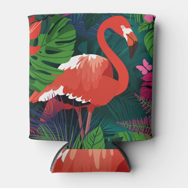 Pink Flamingo: Tropical Butterfly Harmony. Can Cooler (Front)