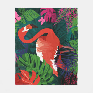 Pink Flamingo: Tropical Butterfly Harmony. Fleece Blanket