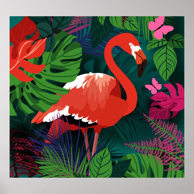 Pink Flamingo: Tropical Butterfly Harmony. Poster (Front)
