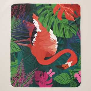 Pink Flamingo: Tropical Butterfly Harmony. Sherpa Blanket