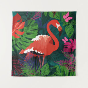 Pink Flamingo: Tropical Butterfly Harmony. Tapestry