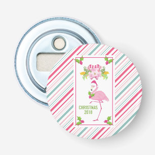Pink Flamingo Tropical Christmas Bottle Opener