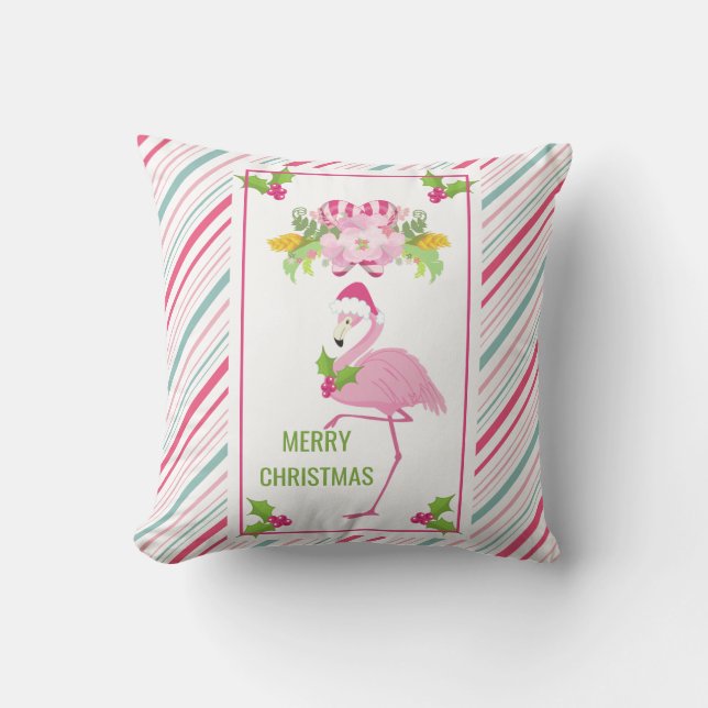 Pink Flamingo Tropical Christmas Cushion (Front)