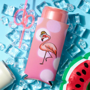 Pink Flamingo Tropical Christmas Holiday Seltzer Can Cooler