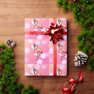 Pink Flamingo Tropical Christmas Holiday Wrapping Paper