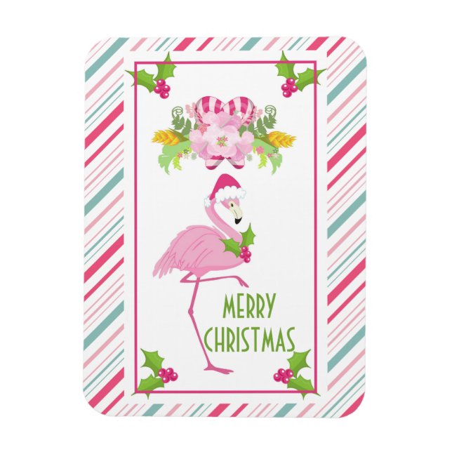 Pink Flamingo Tropical Christmas Magnet (Vertical)
