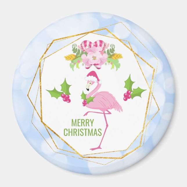 Pink Flamingo Tropical Christmas Magnet (Front)