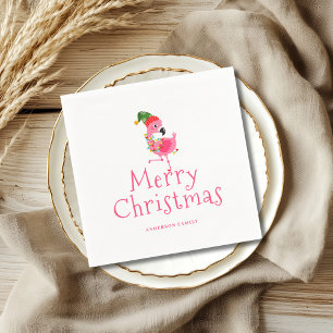 Pink Flamingo Tropical Christmas Party Napkin