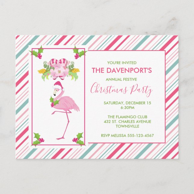 Pink Flamingo Tropical Christmas Party Postcard (Front)