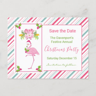 Pink Flamingo Tropical Christmas Save the Date Postcard