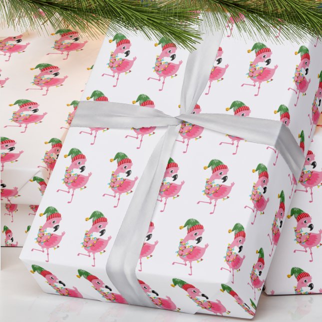 Pink Flamingo Tropical Christmas Wrapping Paper (Creator Uploaded)