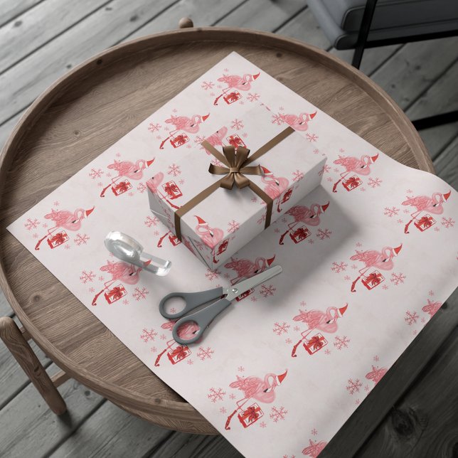 Pink Flamingo Tropical Coast Beach Christmas Wrapping Paper (Pink Flamingo Tropical Coast Beach Christmas Wrapping Paper)