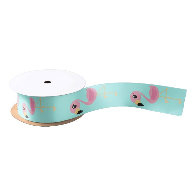 Pink Flamingo Tropical Cute Animal Ribbon Satin Ribbon (Spool)