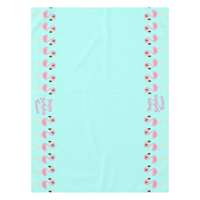 Pink Flamingo Tropical Cute First Birthday Tablecloth (Front)