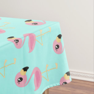 Pink Flamingo Tropical Cute First Birthday Tablecloth