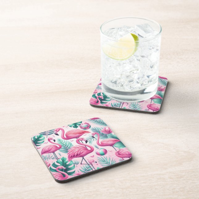 Pink Flamingo Tropical Design Coaster (Right Side)