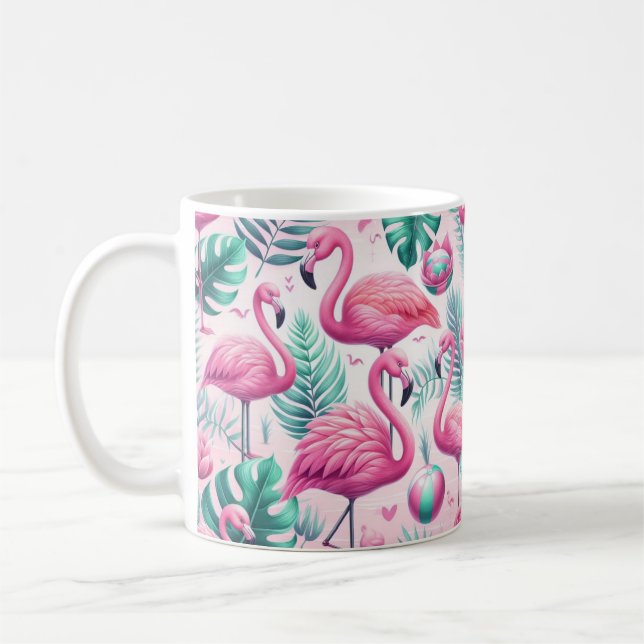 Pink Flamingo Tropical Design Coffee Mug (Left)