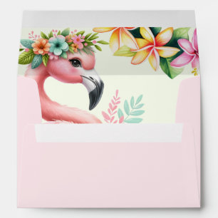 Pink Flamingo Tropical Floral Girls Birthday Party Envelope