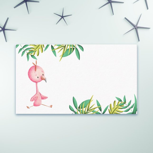 Pink Flamingo Tropical Floral Place Card (Creator Uploaded)