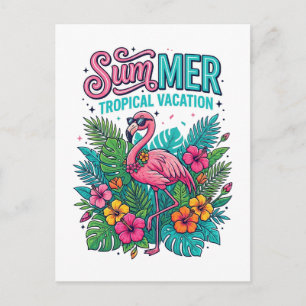 Pink Flamingo Tropical Floral - summer vacation Holiday Postcard