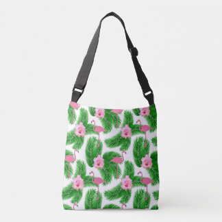 Pink Flamingo Tropical Floral Summer Vibes Crossbody Bag