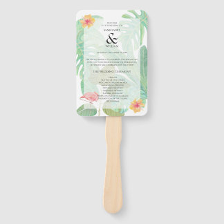 Pink Flamingo,Tropical foliage wedding Program Hand Fan