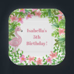 Pink Flamingo Tropical Girls Birthday Party Paper Plate<br><div class="desc">These fun girl's birthday party paper plates feature a pink flamingo theme. The watercolor graphics are lush tropical greenery with pink flowers and a pink flamingo as a border. Personalise these cute party paper plates with the child's name.</div>
