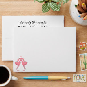Pink Flamingo Tropical Hawaiian Beach Wedding Envelope
