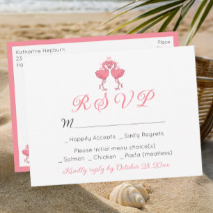 Pink Flamingo Tropical Hawaiian Beach Wedding RSVP Postcard