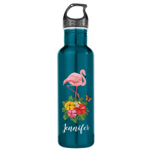 Pink Flamingo & Tropical Hibiscus Fancy 710 Ml Water Bottle