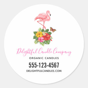 Pink Flamingo & Tropical Hibiscus Fancy Business Classic Round Sticker