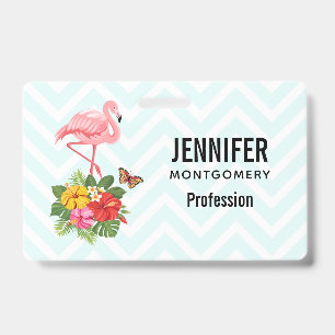 Pink Flamingo & Tropical Hibiscus Fancy ID Badge