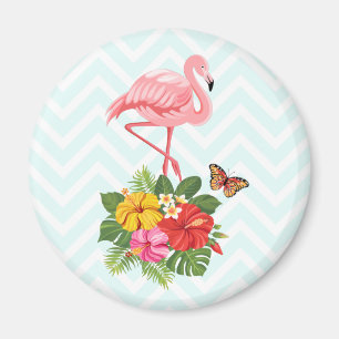 Pink Flamingo & Tropical Hibiscus Fancy Magnet