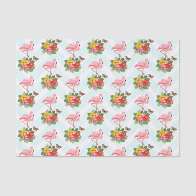 Pink Flamingo & Tropical Hibiscus Fancy Pattern Tissue Paper (Front)