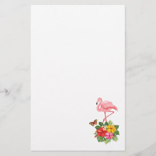 Pink Flamingo & Tropical Hibiscus Fancy Stationery