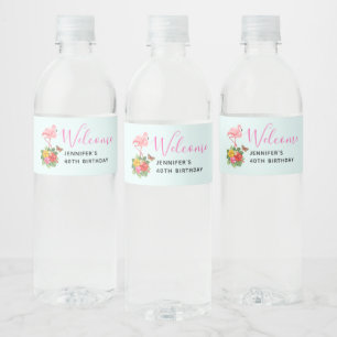 Pink Flamingo & Tropical Hibiscus Fancy Water Bottle Label