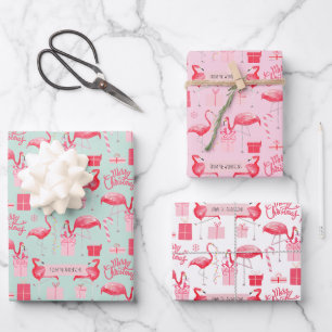 Pink Flamingo Tropical Holiday Retro Pastel Colour Wrapping Paper Sheet