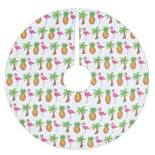 Pink Flamingo Tropical Island Palm Tree Pineapple Brushed Polyester Tree Skirt