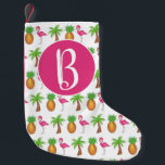 Pink Flamingo Tropical Island Palm Tree Pineapple Small Christmas Stocking<br><div class="desc">Ideal for holiday decorating! Christmas stocking features an original marker illustration of a palm tree,  pineapple and tropical island pink flamingo.

This design is also available on other products. Don't see what you're looking for? Need help with customisation? Contact Rebecca to have something designed just for you.</div>
