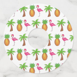 Pink Flamingo Tropical Island Palm Tree Pineapple Wine Glass Tag
