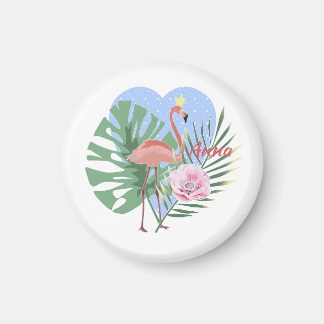 Pink Flamingo tropical leaf palm Magnet (Front)