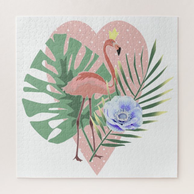 Pink Flamingo tropical leaf palm monstera Jigsaw Puzzle (Vertical)