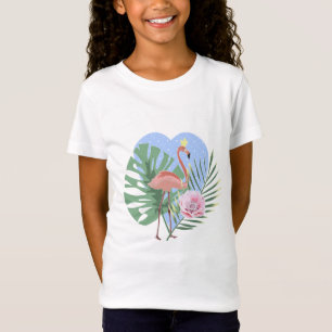 Pink Flamingo tropical leaf palm T-Shirt