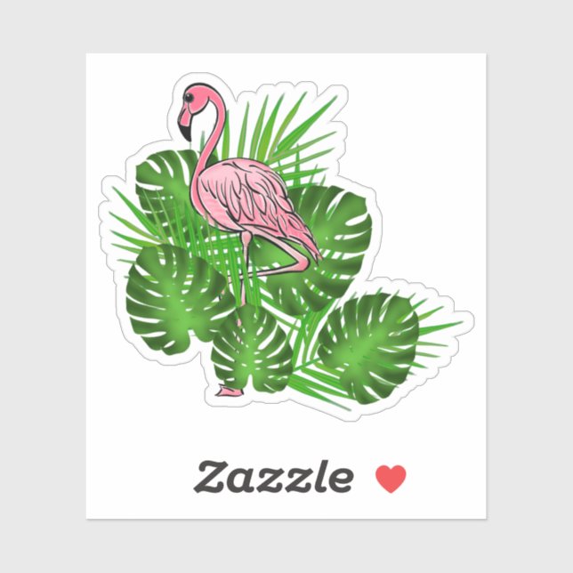 Pink Flamingo, tropical Leaves  (Sheet)