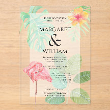 Pink Flamingo, Tropical leaves & floral wedding